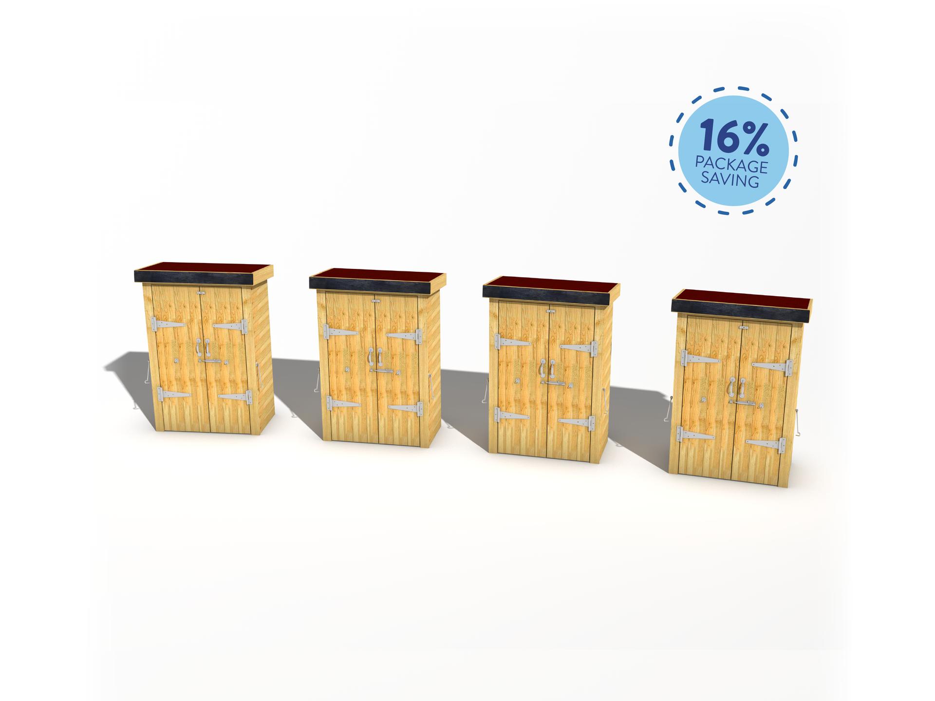3d render of four wooden Acorn self-select storage units.
