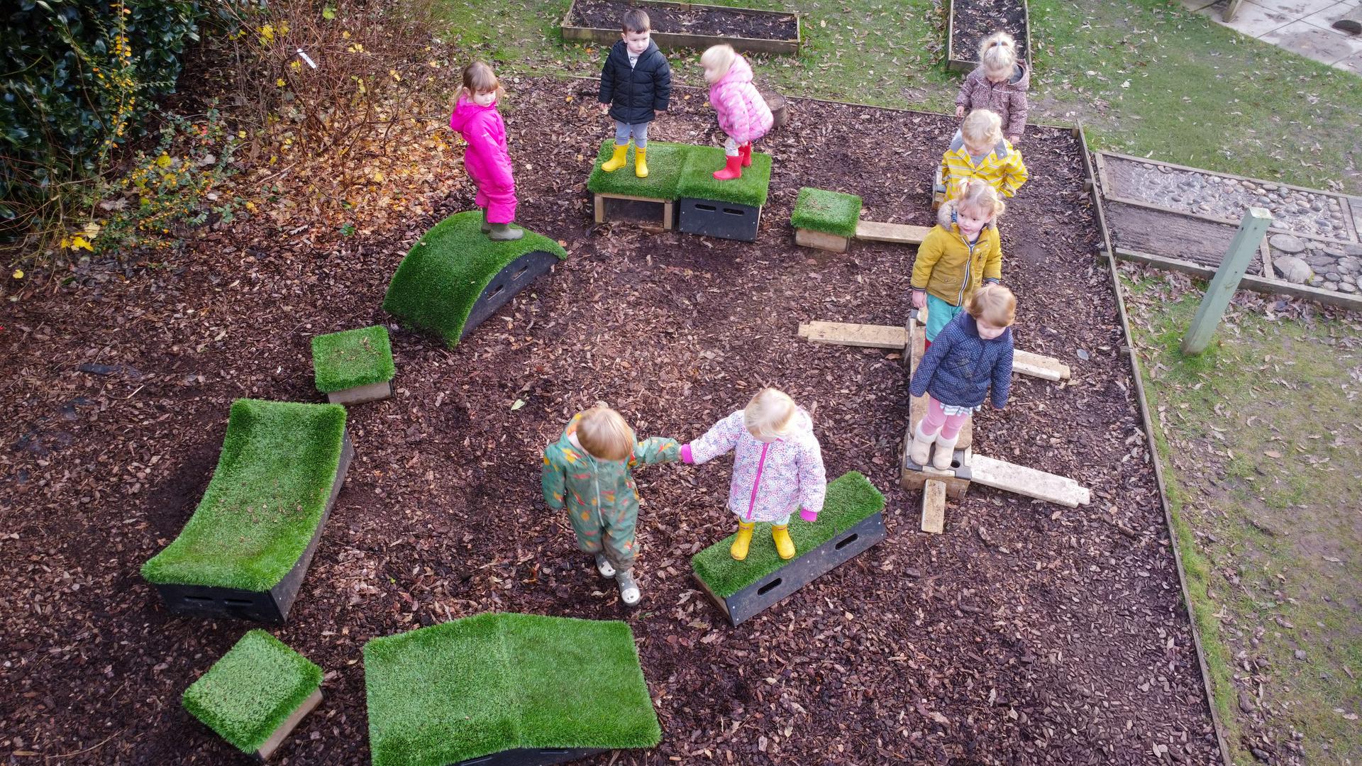 An ariel image of children playing on the Sports Premium Adventurer Package