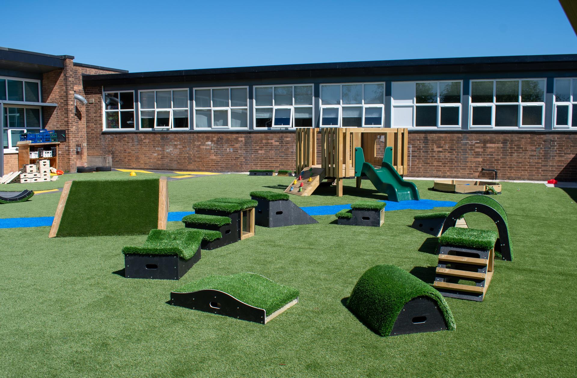 The Next Steps set has be placed on a playground, showcasing all pieces included.