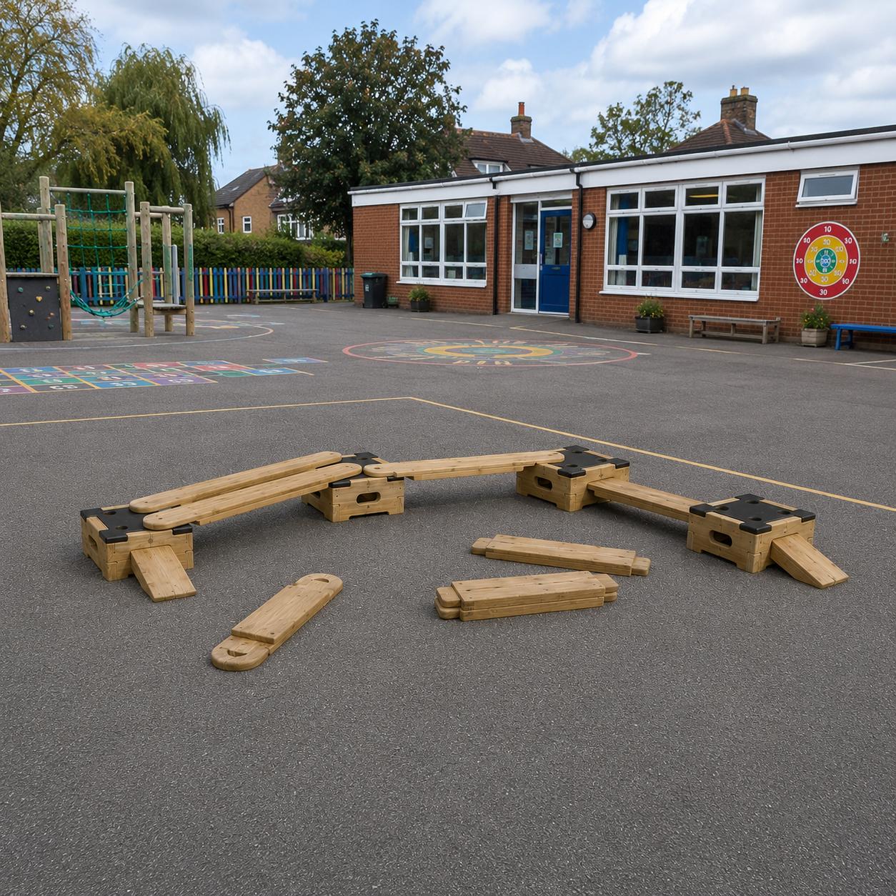 3D render of Play Builder Apprentice Set in a Trail design on a playground.