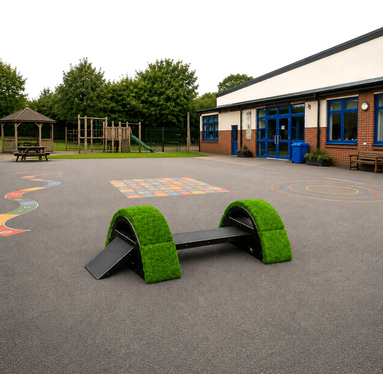 The Rockies placed on a school playground.