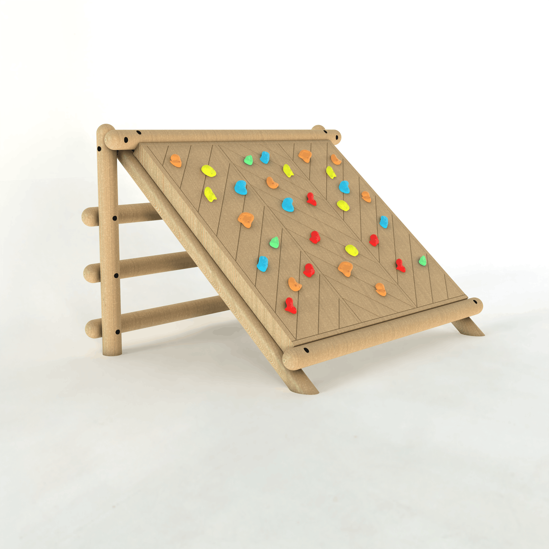 A 3D render of the Vertical Log Climber with Climbing Panels on a white background.