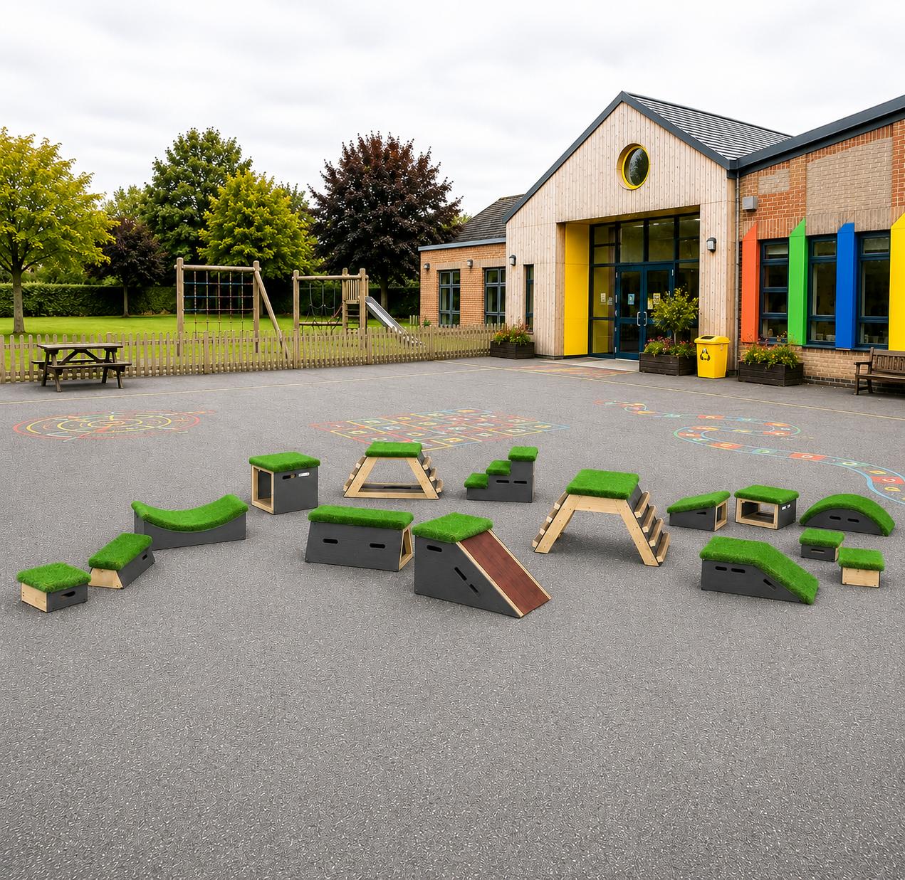 A render image of Get Set, Go! Blocks - Cheviot Set on a playground.