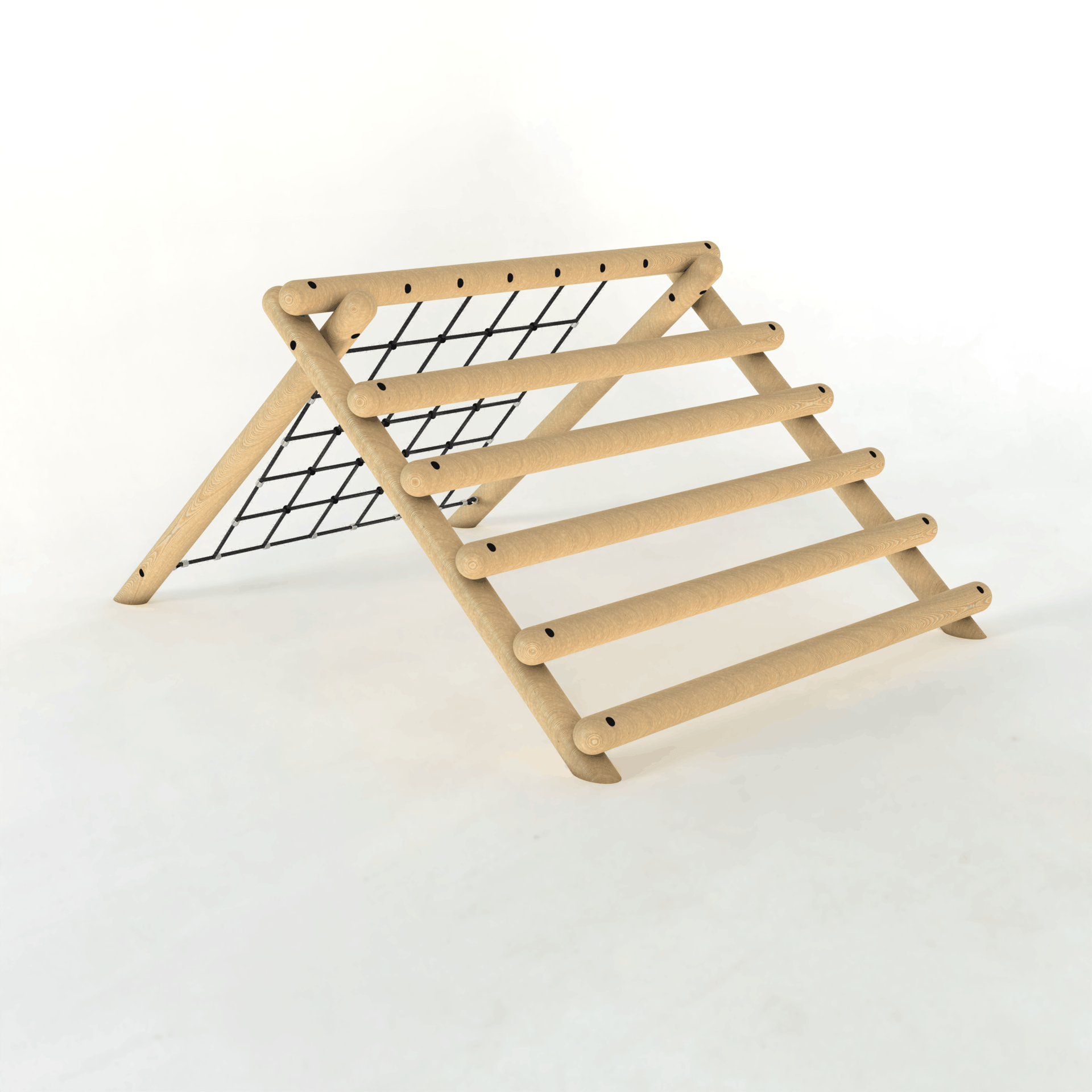 A 3D render of the forest log climber with a net on a white background.