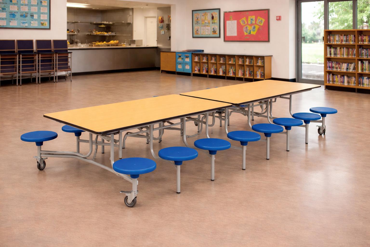 a school dining table in a canteen