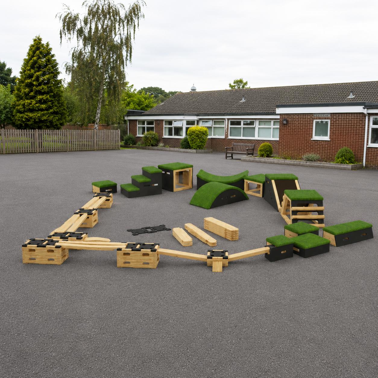 A render of the Sports Premium Explorer package on a school playground.