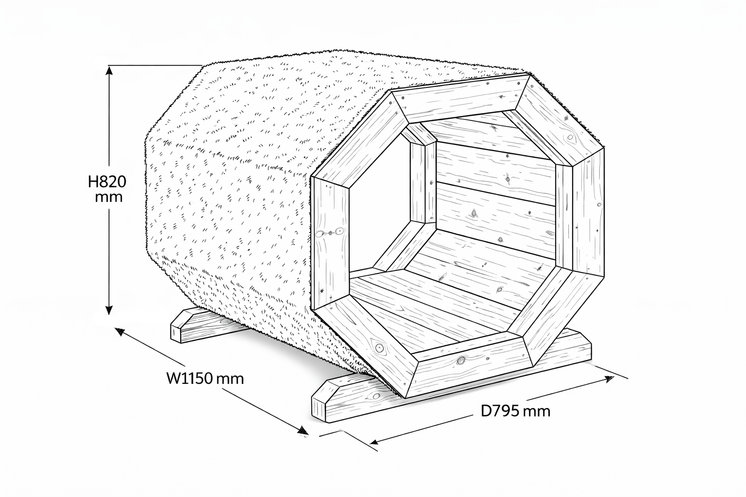 A 2D drawing of the Millhouse Octagonal Tunnel with measurements.
