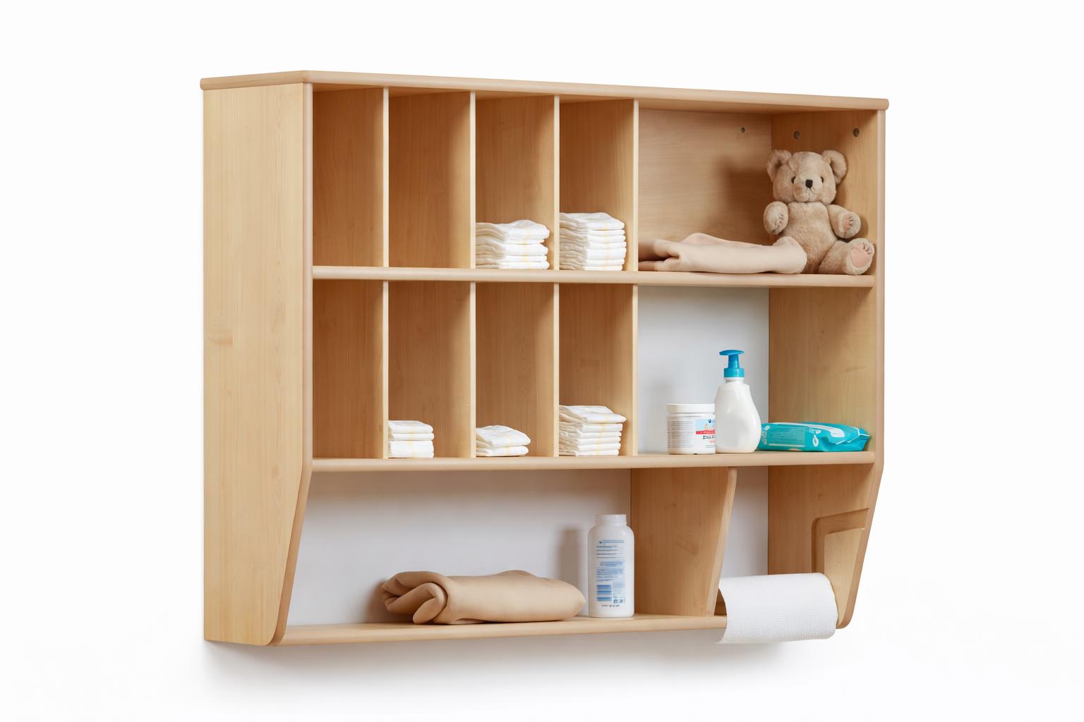 A 3D render of the Millhouse Early Years Furniture Baby Changing Wall Unit.
