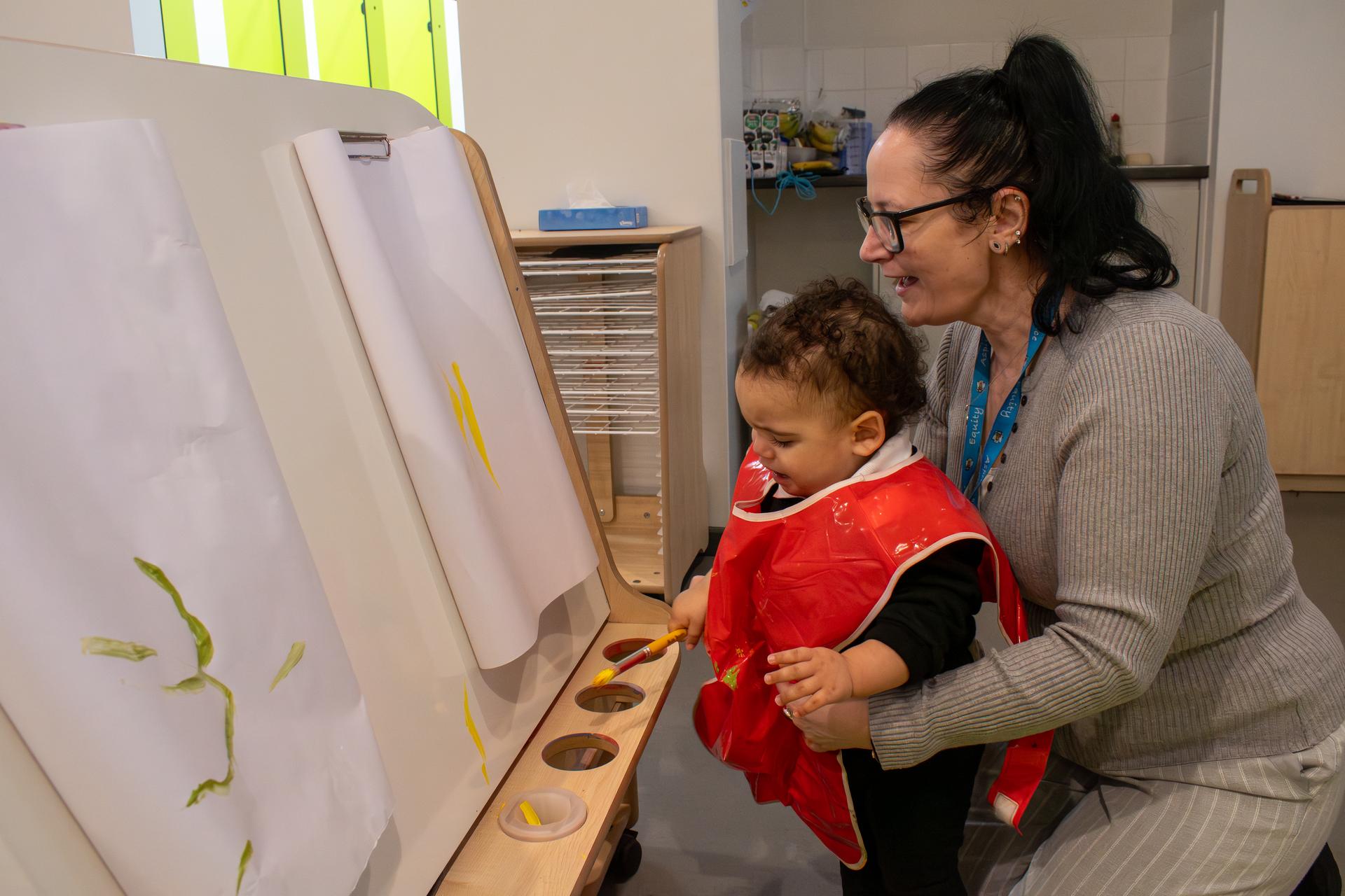 double sided easel painting child
