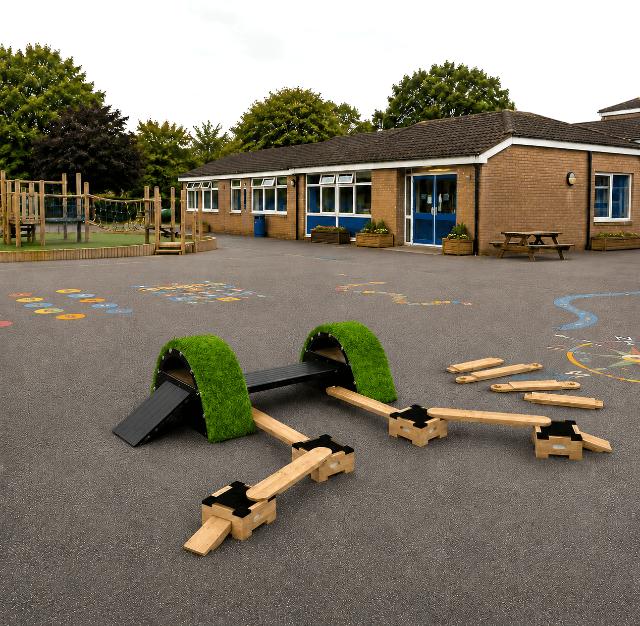 The Rockies Balance and Coordination Set placed on a school playground.