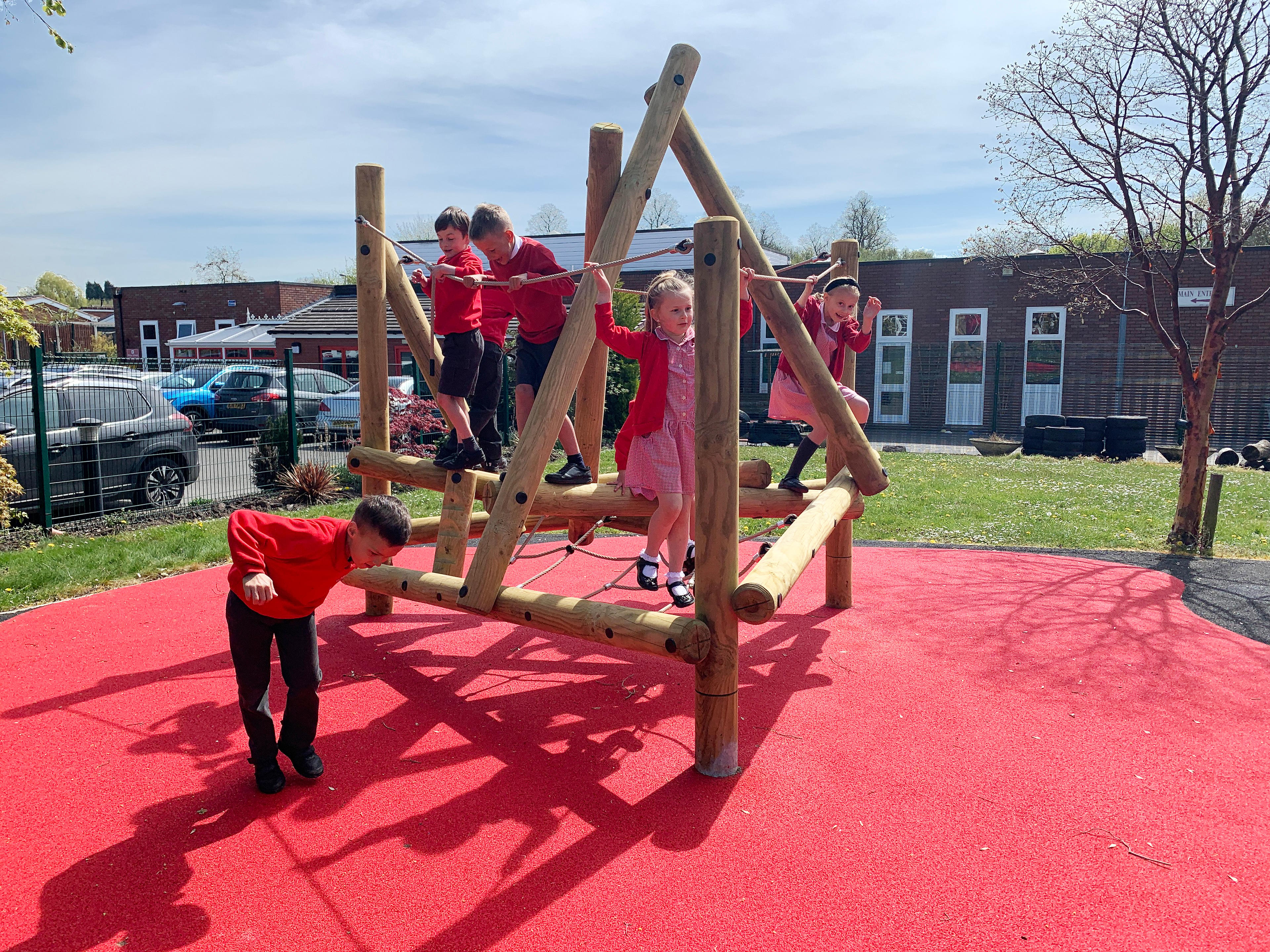 Harter Fell Wooden Climber in school playground.
