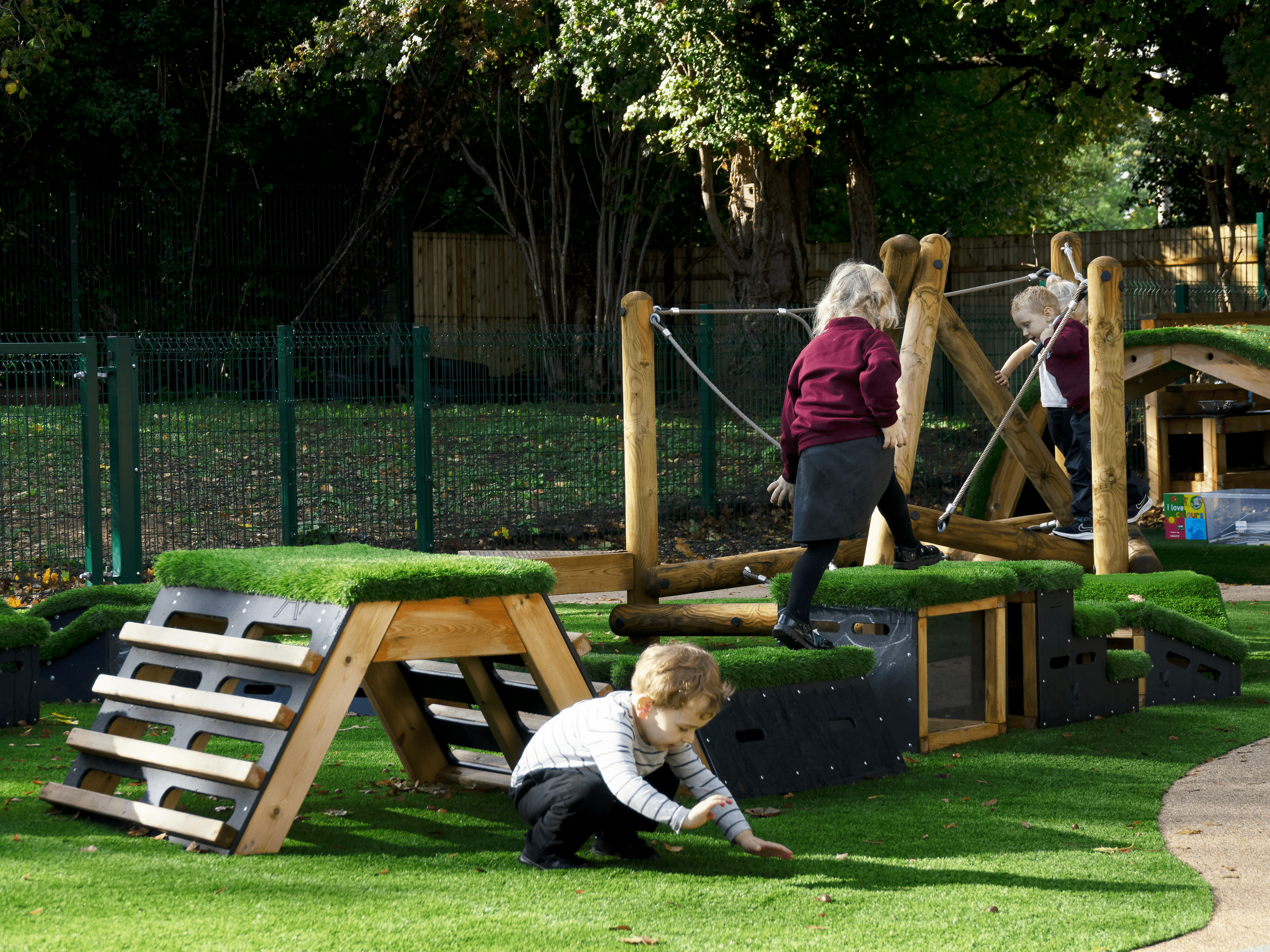 A group of EYFS children are playing on the Get Set Go Blocks from the Cheviot Set.