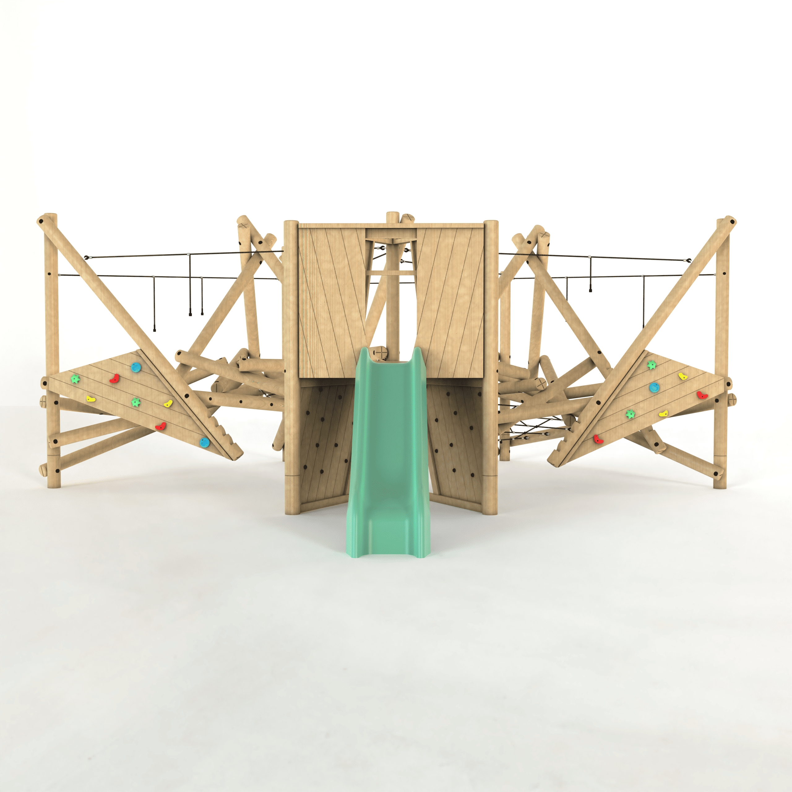 A front view render image of the Crinkle Crags Climber with Platform and Slide