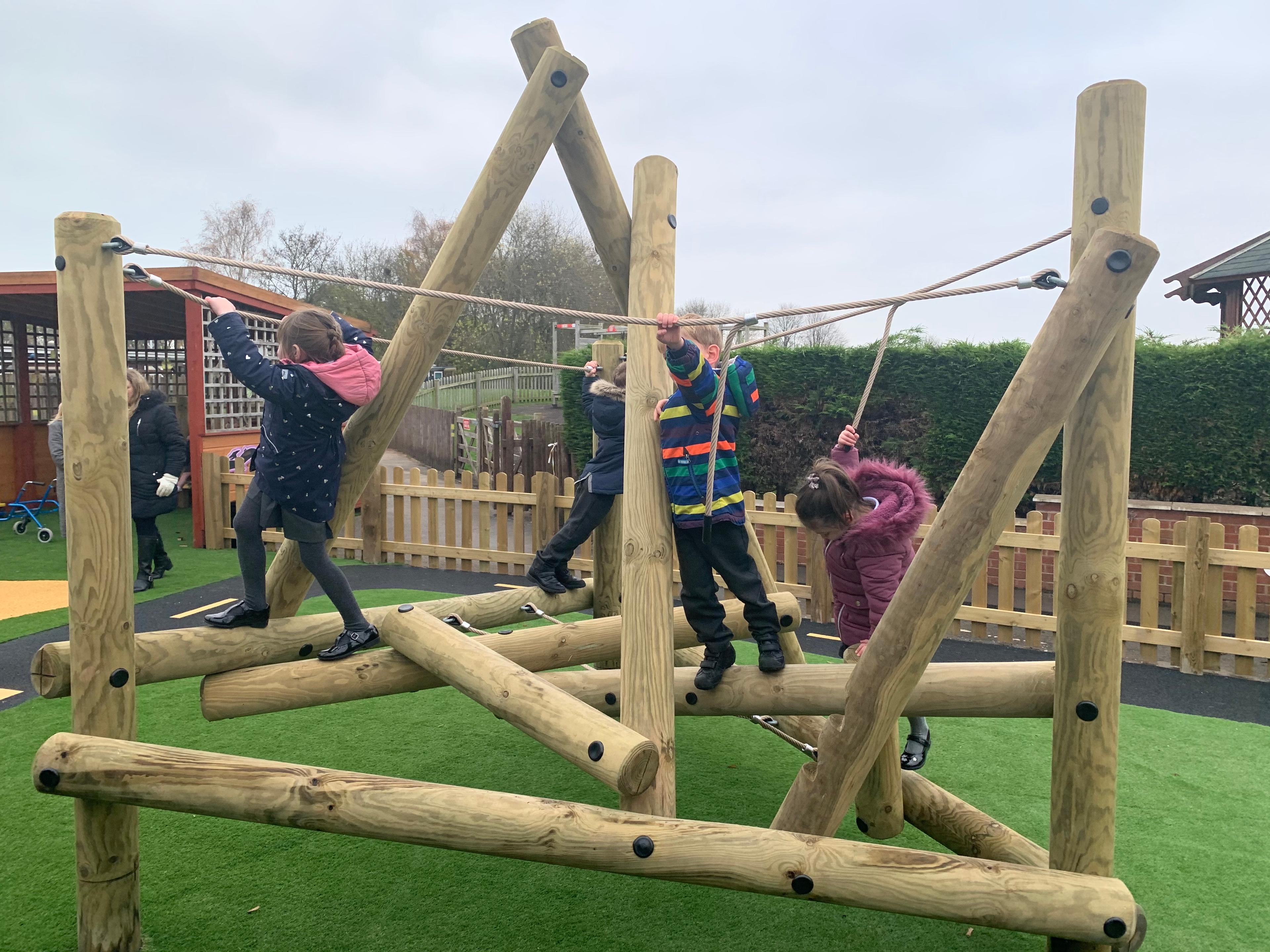 Harter Fell Wooden Climber in primary school playground.