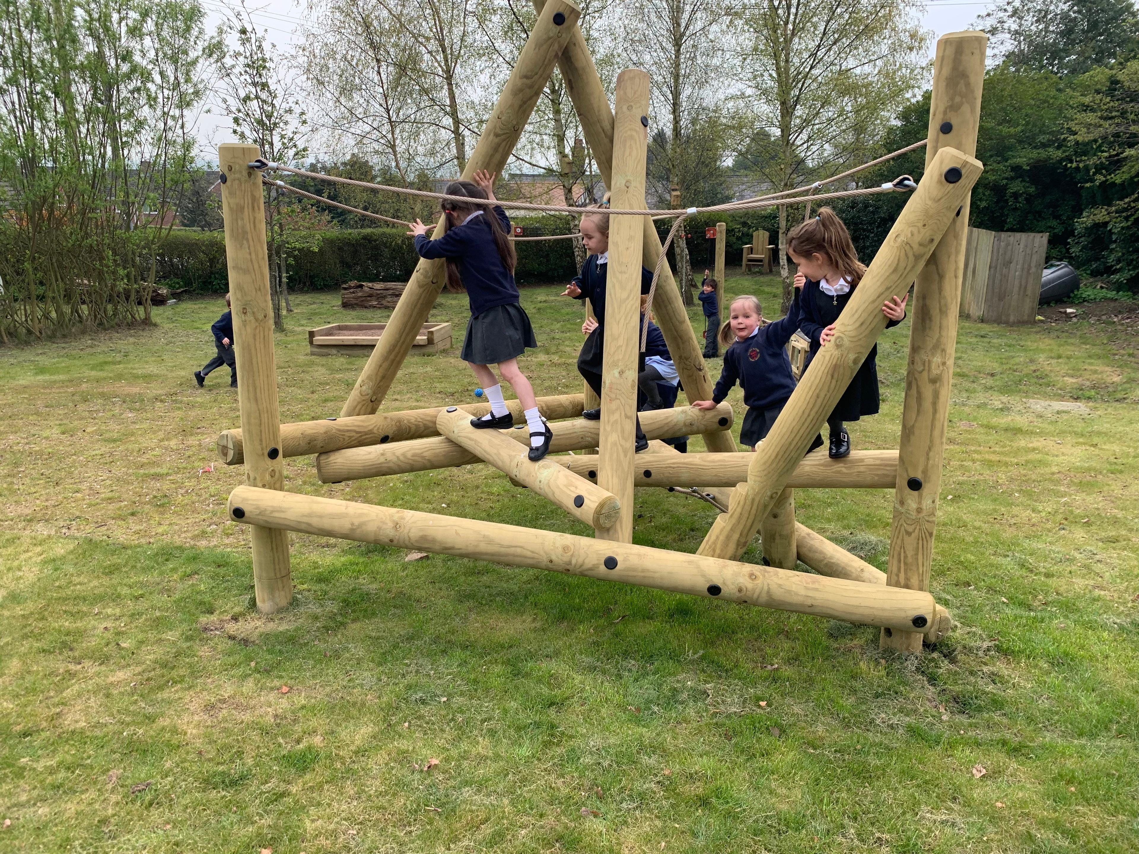 Harter Fell Wooden Climber in primary school playground.