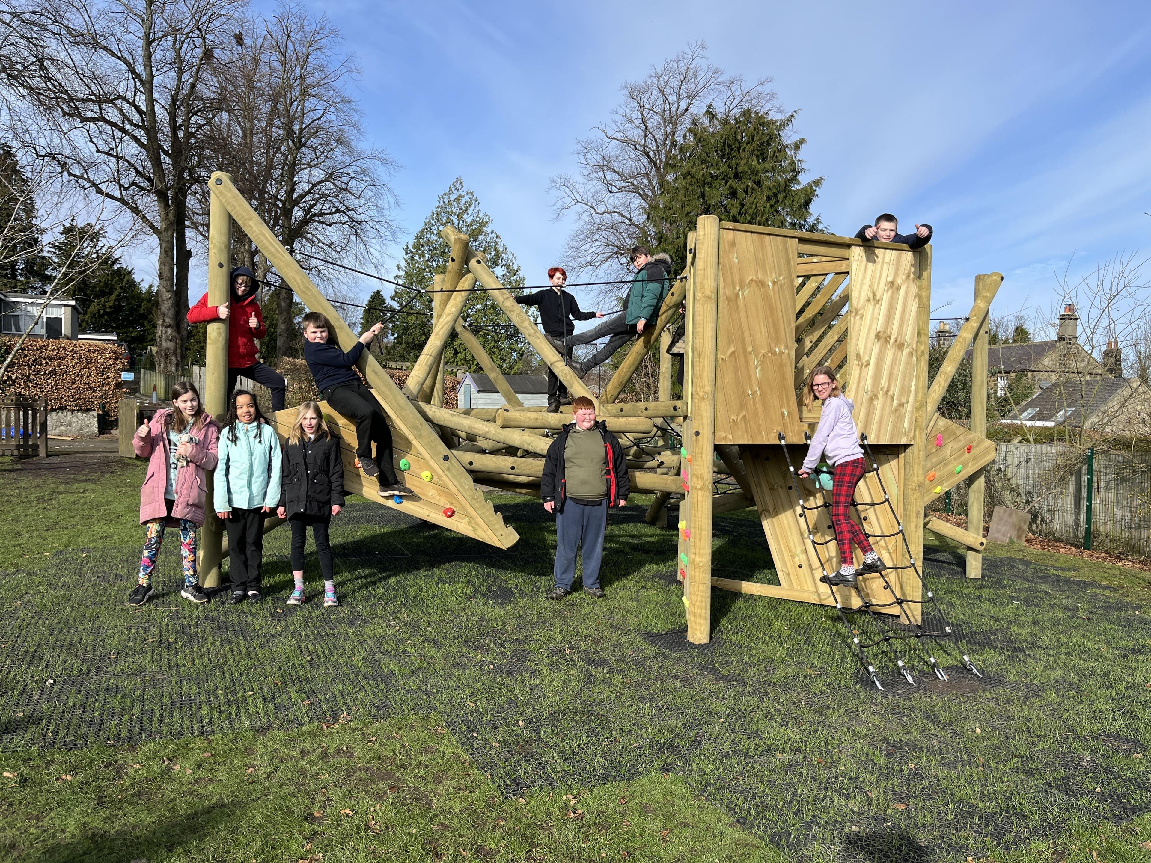 Crinkle Crags Climber with Platform and Climbing Net with children all over it.