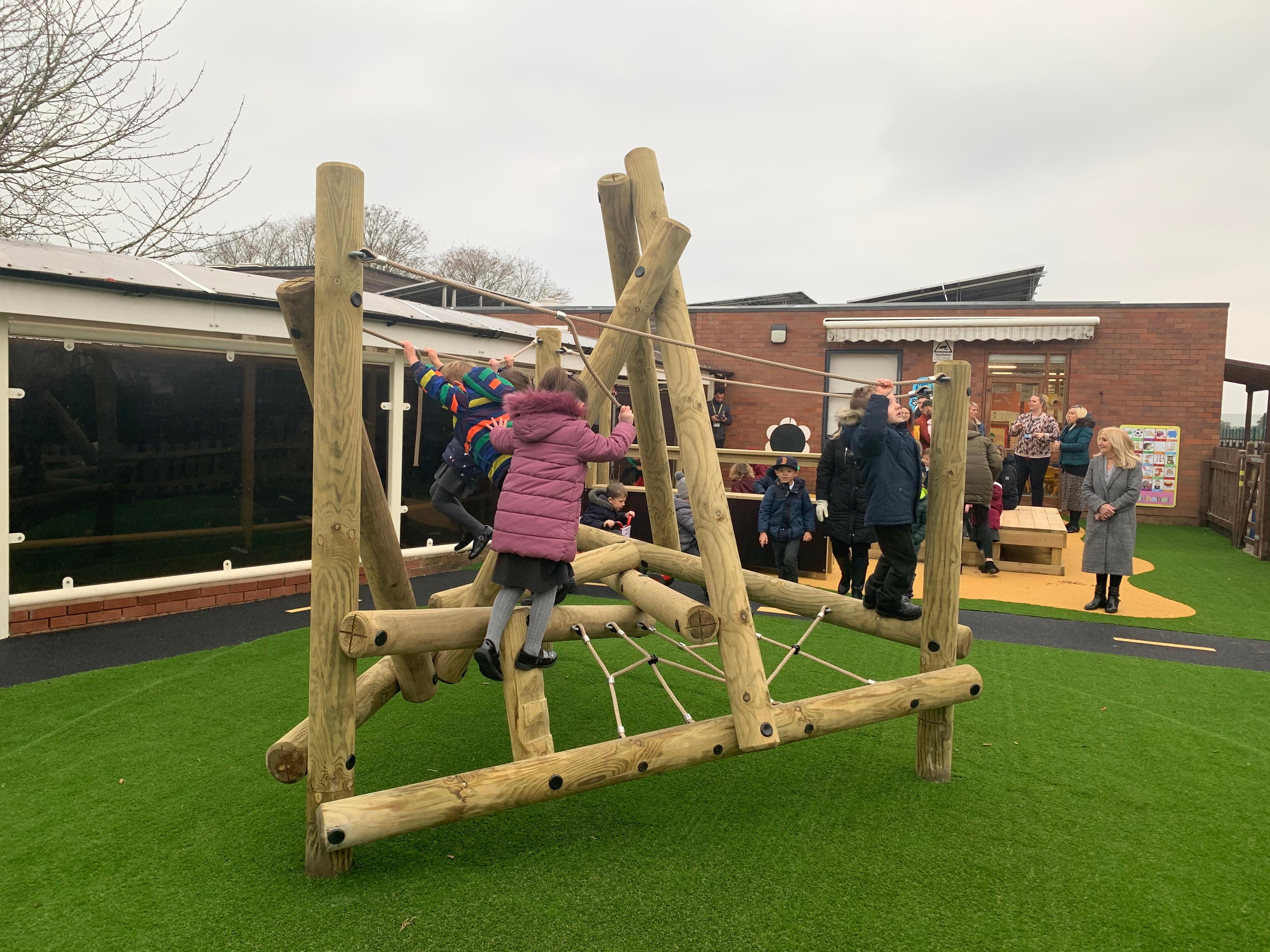 Harter Fell Wooden Climber in primary school playground.