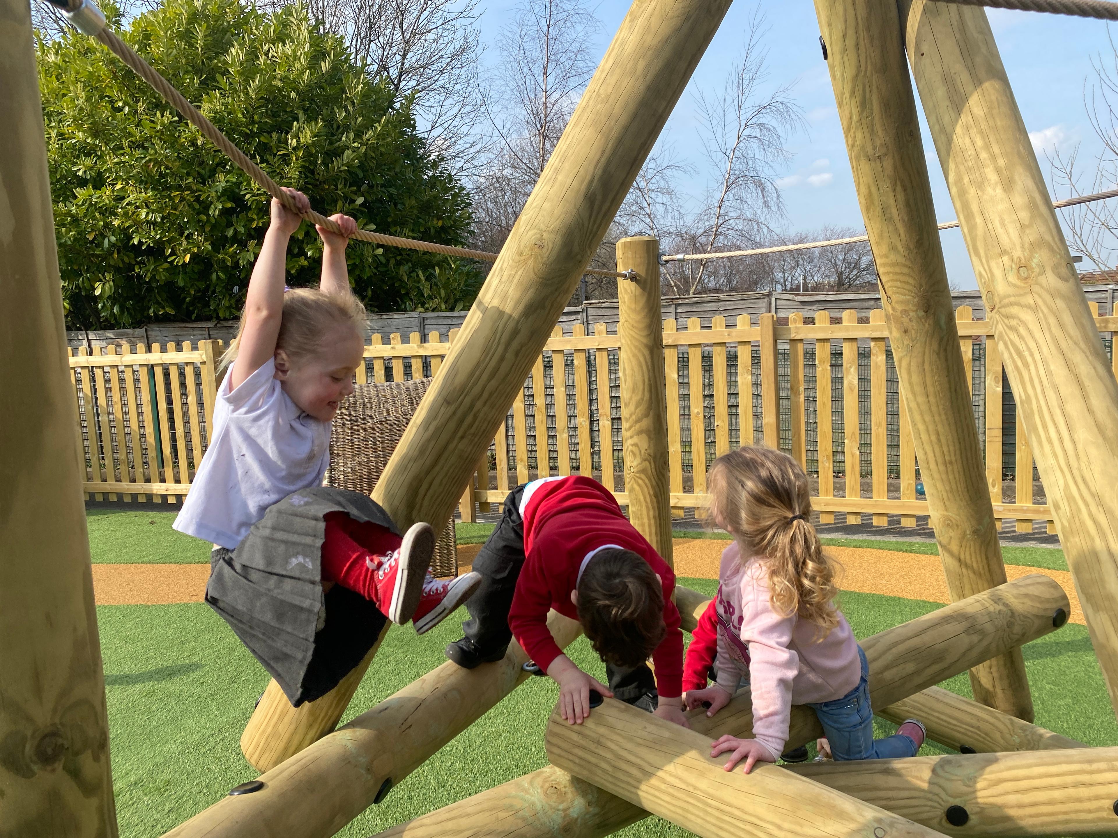 Harter Fell Wooden Climber in primary school playground.