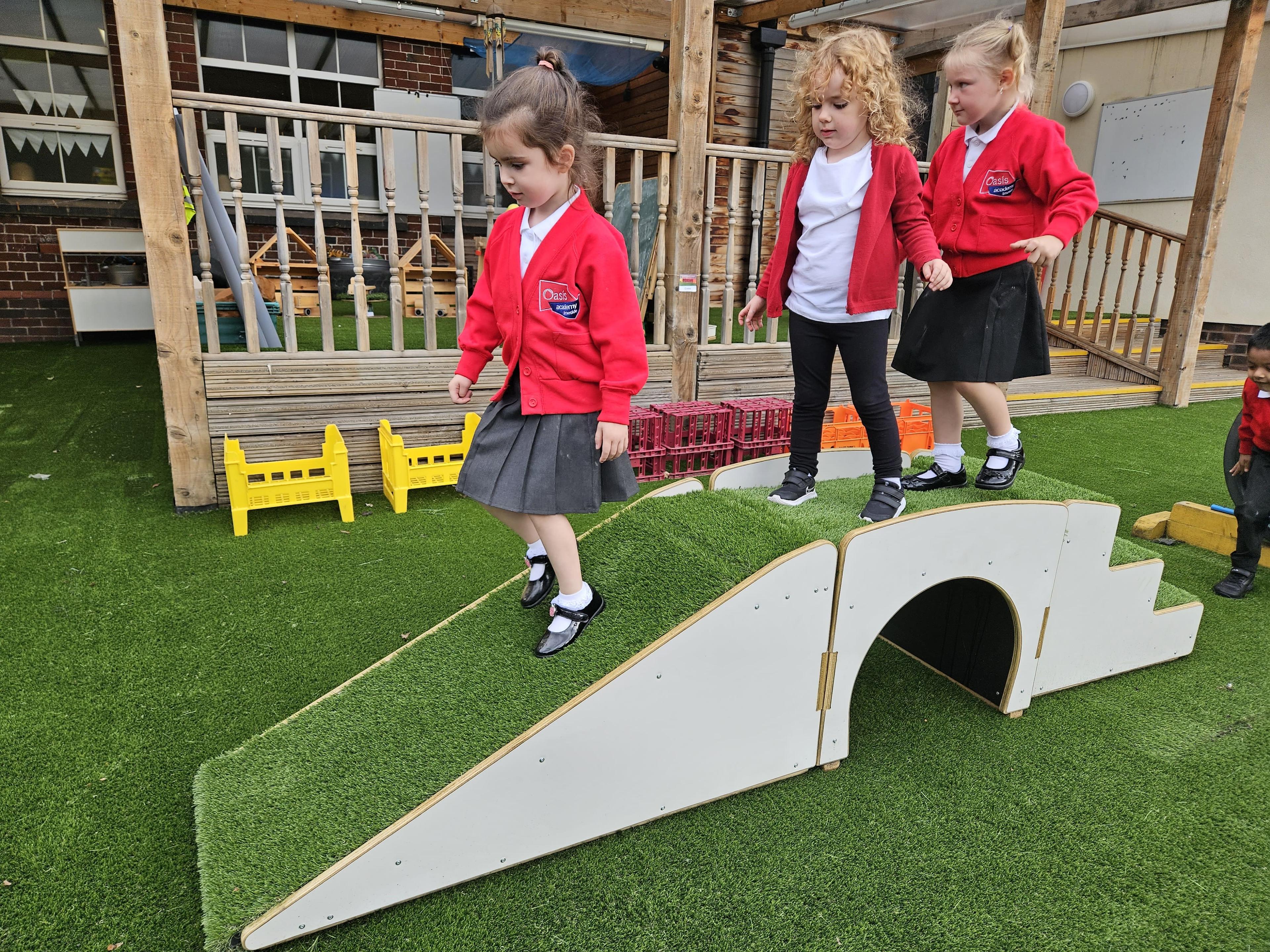 Up and Under Blocks Ramp and Stairs in a school playground.