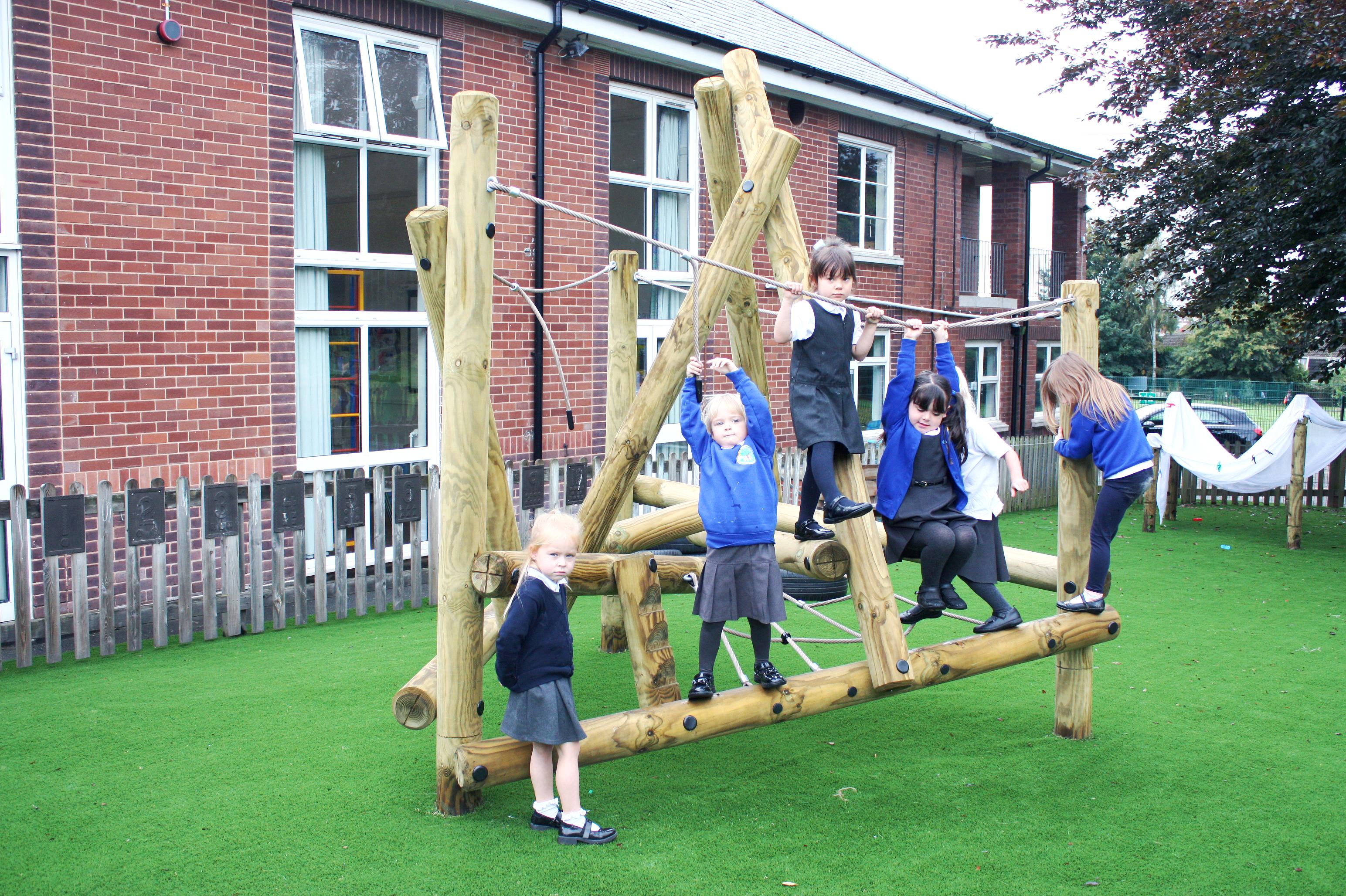 Harter Fell Wooden Climber in primary school playground.