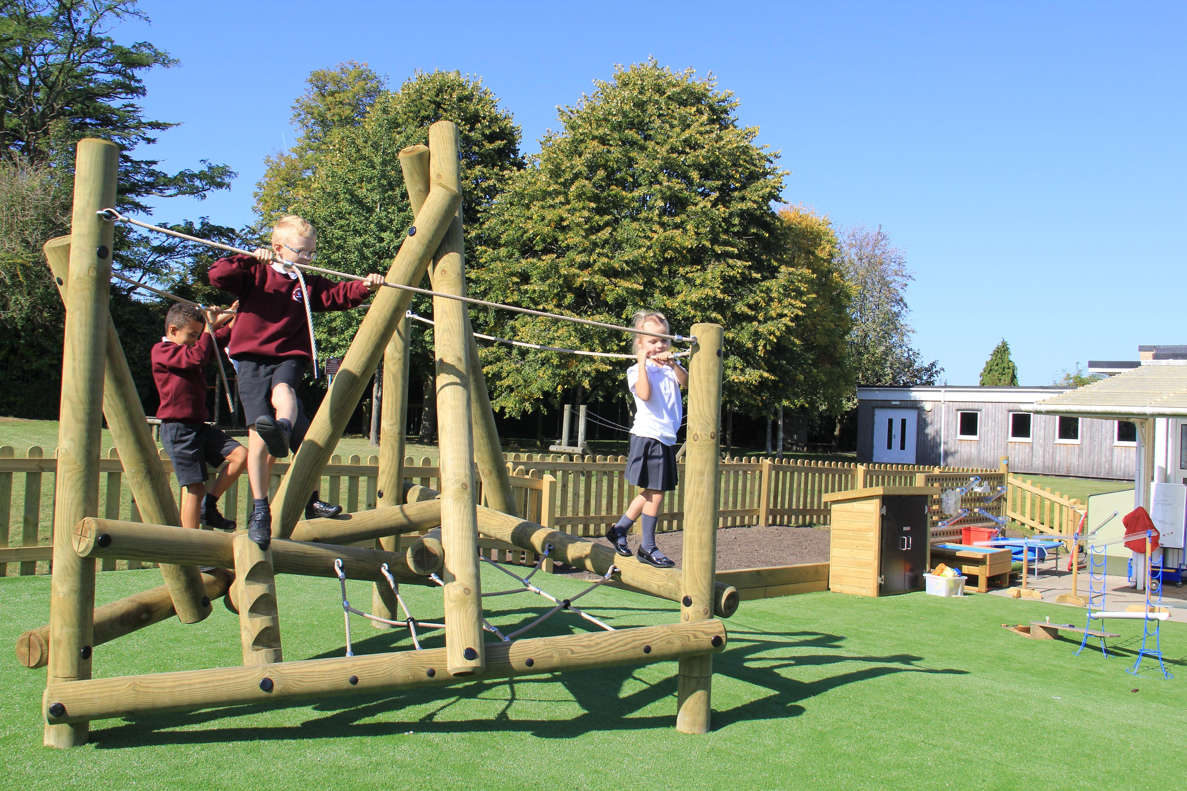 Harter Fell Wooden Climber in primary school playground.