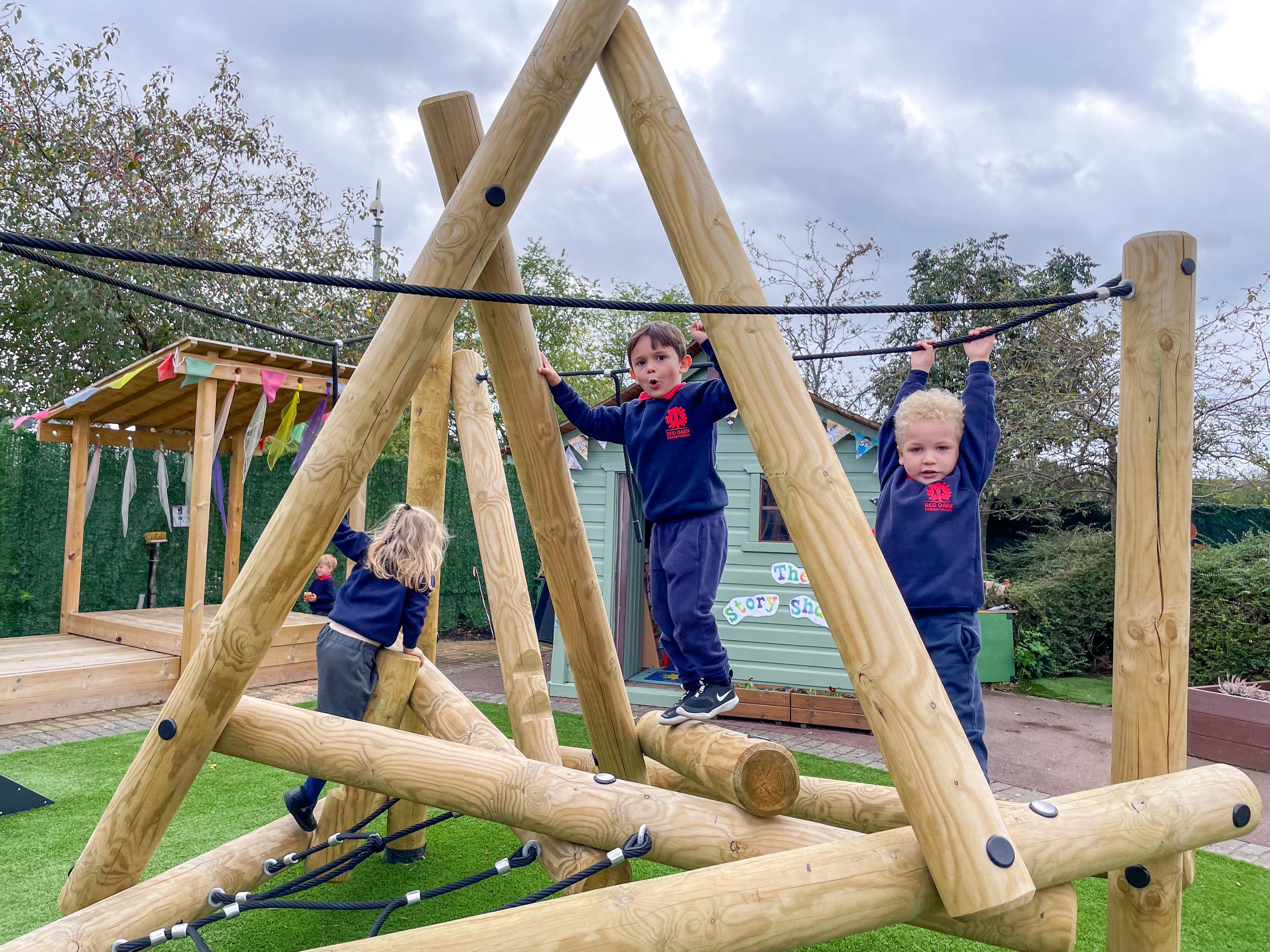 Harter Fell Wooden Climber in primary school playground.
