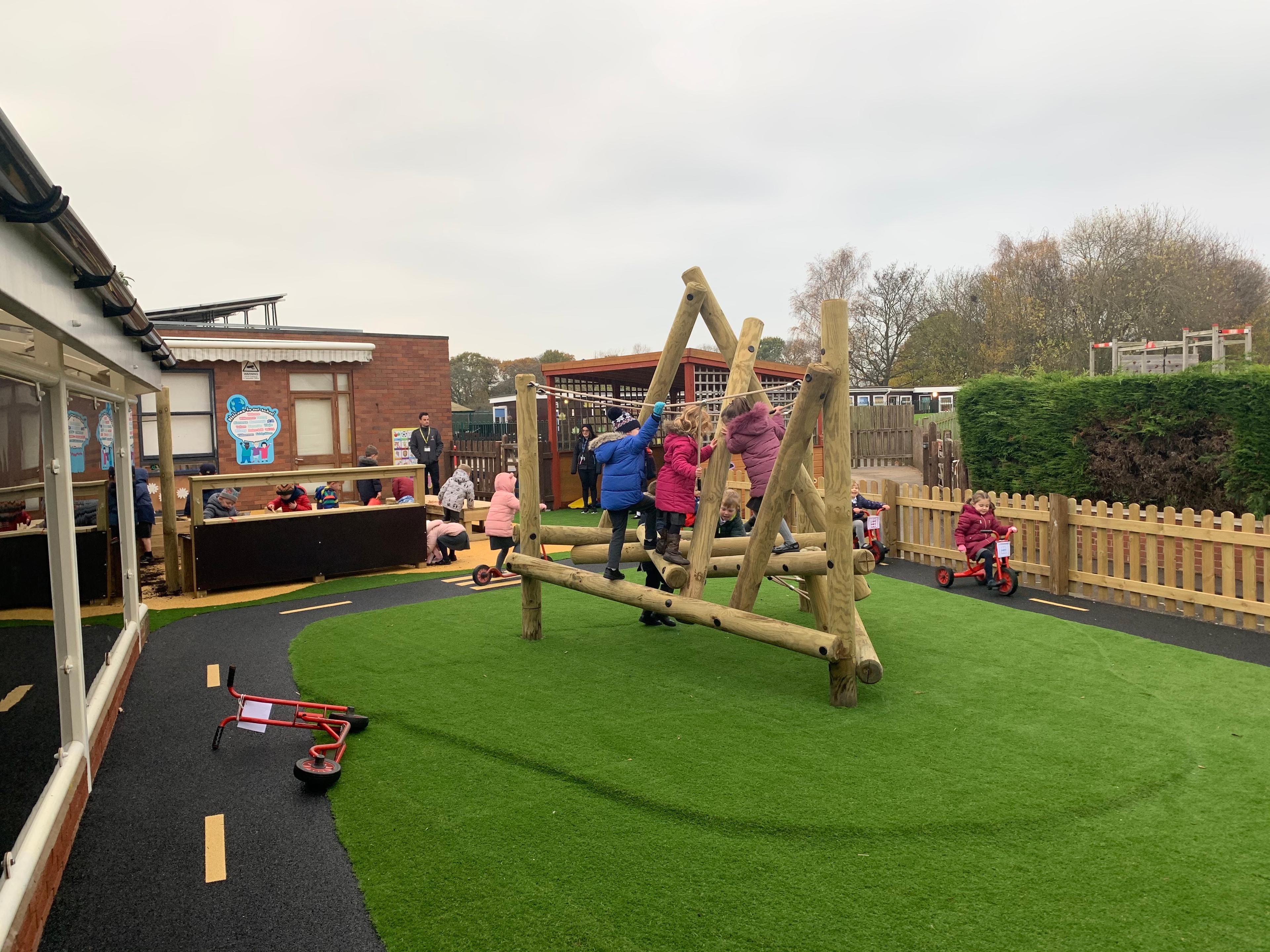 Harter Fell Wooden Climber in primary school playground.