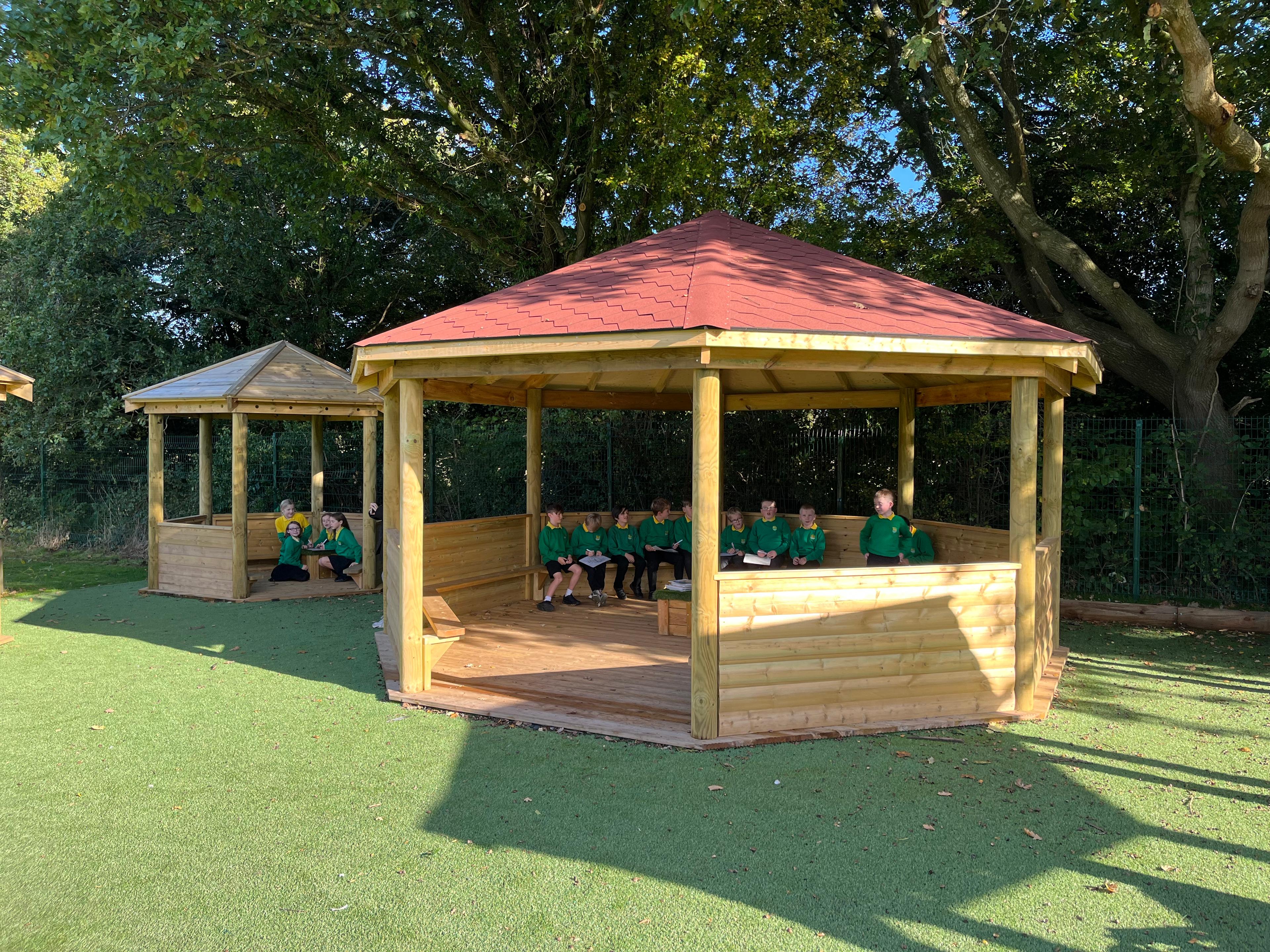 7.5m wooden gazebo in a school playground.