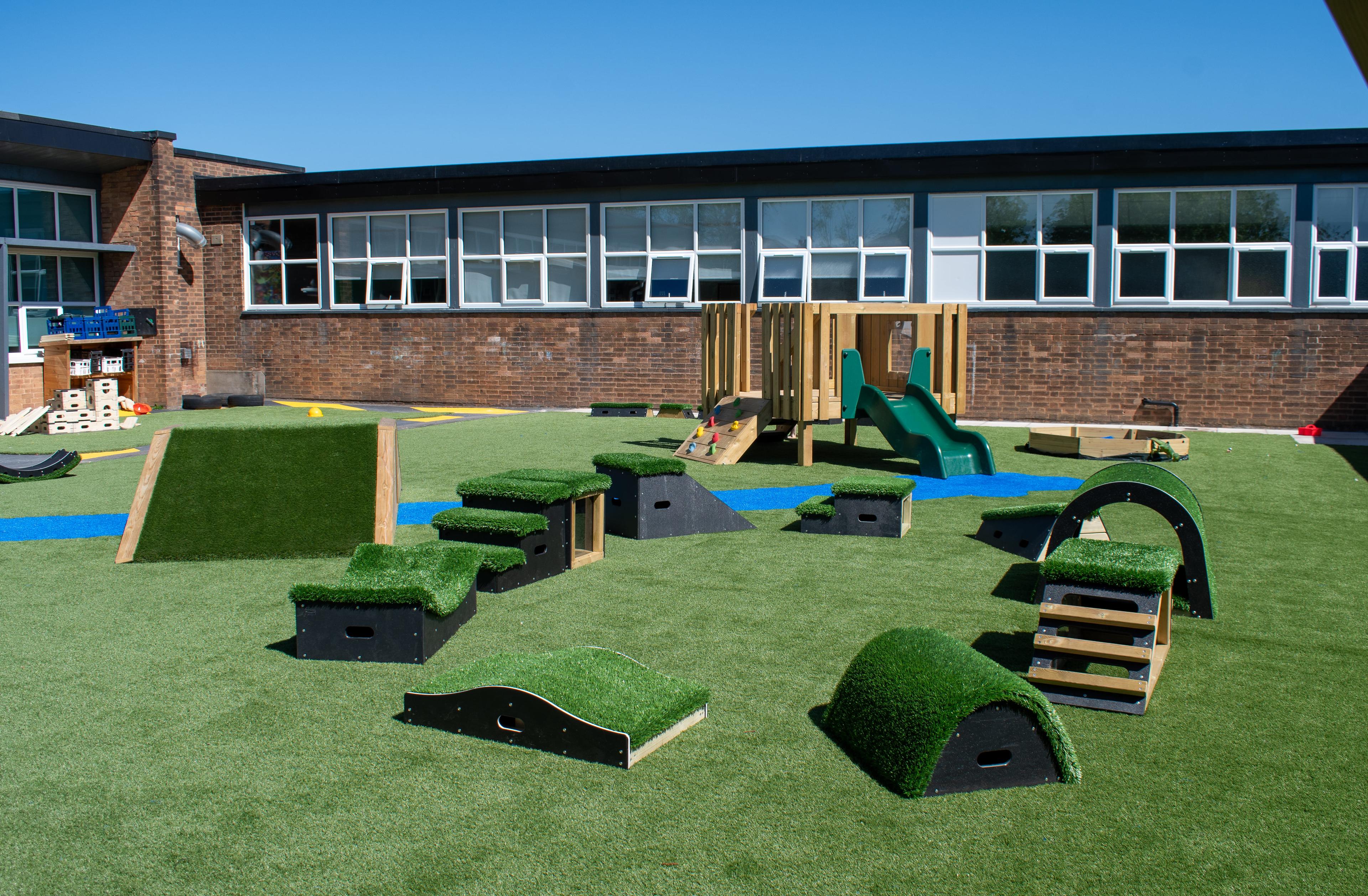 The Next Steps set has be placed on a playground, showcasing all pieces included.