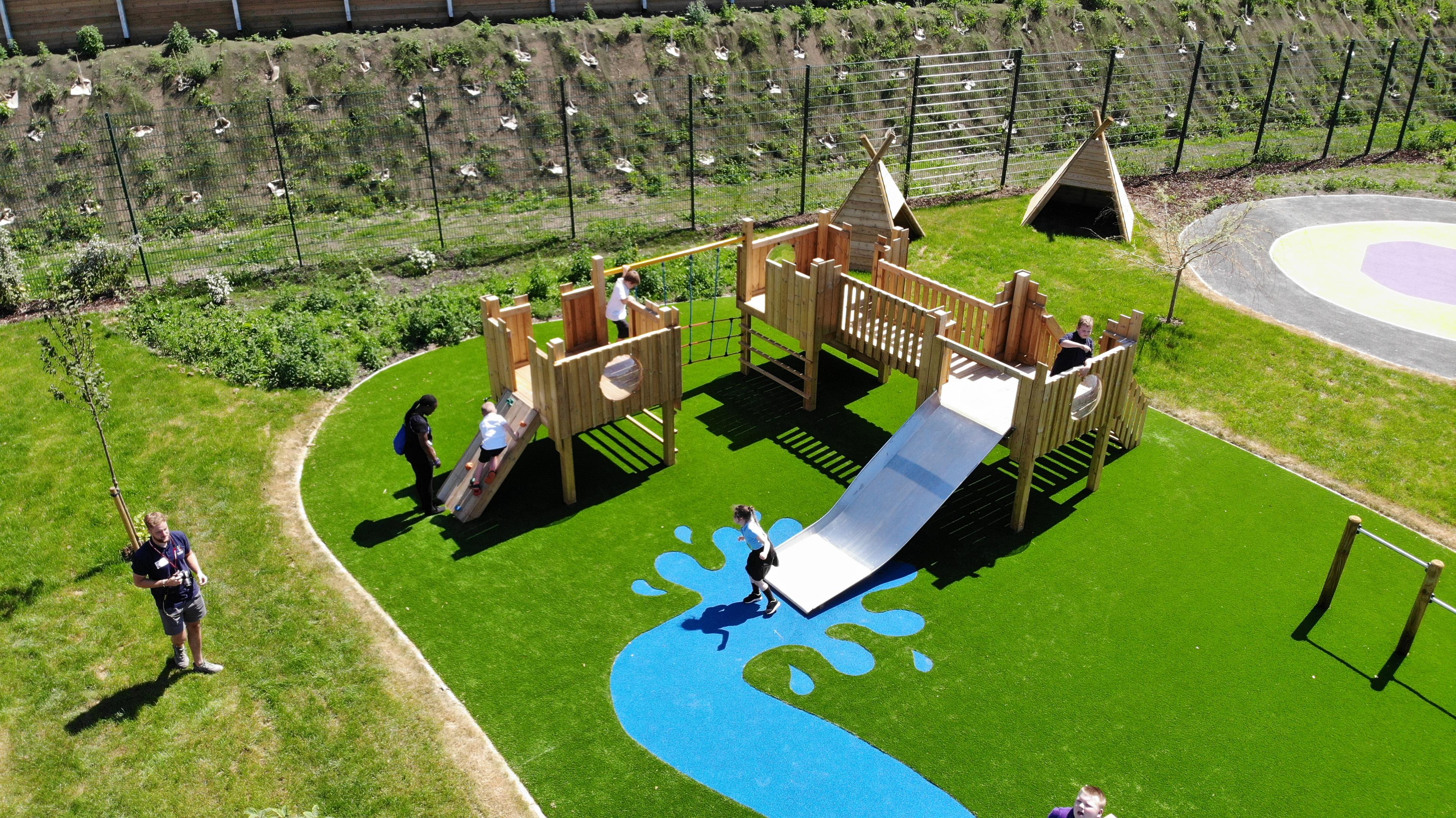 Drone shot of SEN Adventure Play Tower