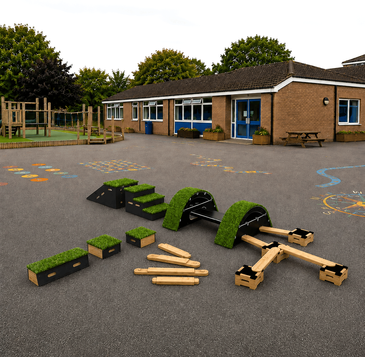 The Rockies Agility, Balance and Coordination Package placed on a school playground.